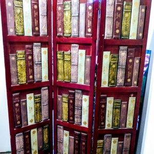 Unique 3 panel wood room divider Library of Books!